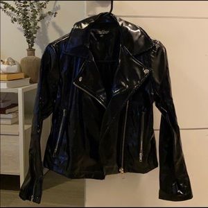 Topshop Black Patent Faux Leather Moto Jacket